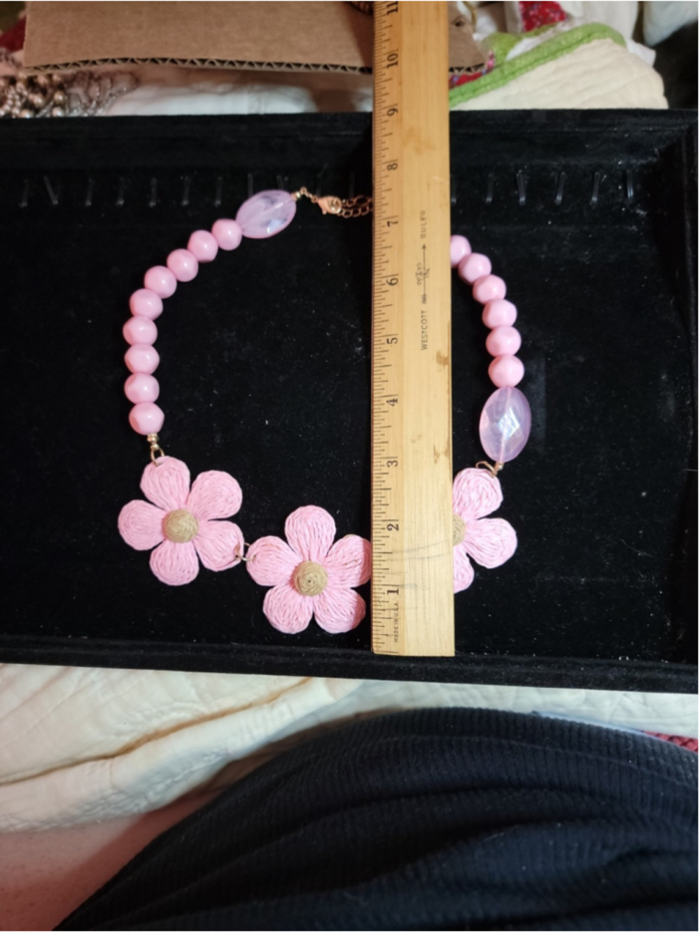 Pink Floral Statement Necklace Beaded Flower Necklace Cottagecore Spring Jewelry - Picture 9 of 12